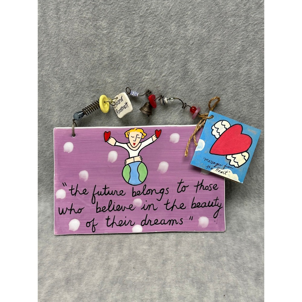 Sandra Magsamen Ceramic Wall Plaque Purple Whimsical Dream Quote Wire Beaded Art